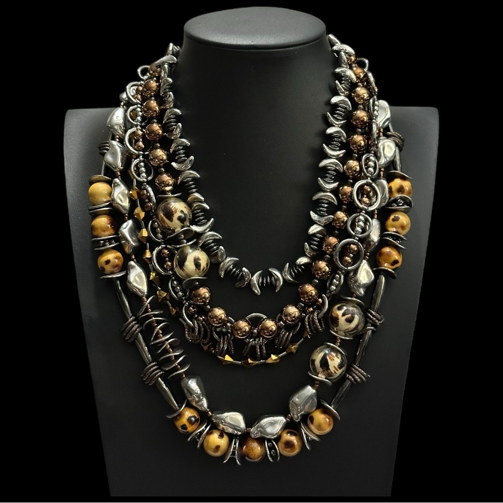 Treska Beaded Tribal Animal Print 6 Strands Adjustable Statement Necklace